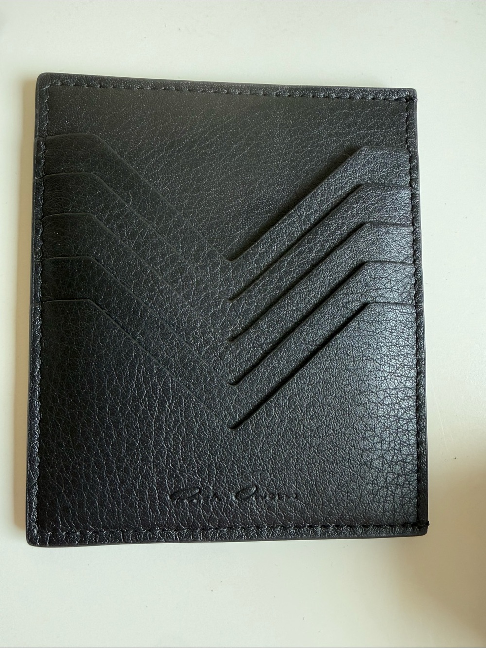 Rick Owens Men's Black Leather Card Wallet - Slim Cardholder
